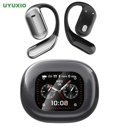 Fones de Ouvido UYUXIO com Tradução de Idiomas por IA, Tela Sensível ao Toque LCD em Tempo Real, Fones Sem Fio de Condução Óssea com 144 Idiomas para Negócios
