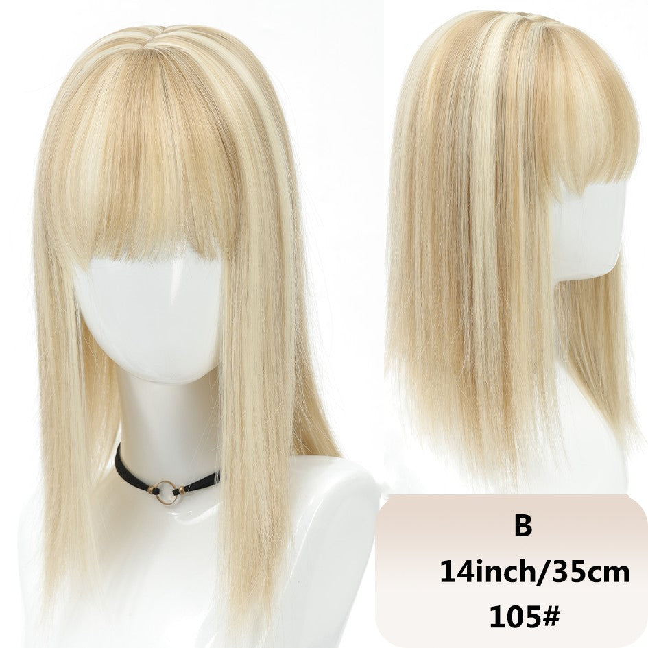 Franja sintética feminina de 25 cm/35 cm, lisa, aplique de cabelo topo, três presilhas, peruca preta/peruca marrom/peruca bege/peruca cáqui