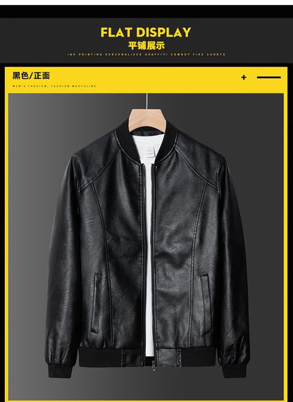Men PU Leather Jacket Men Coats Windproof Motorcycle Autumn Stand Collar Travel Black Zipper Winter Business Zipper Overcoat