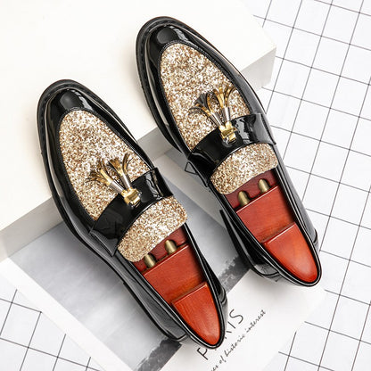 British Style Sequined Leather Shoes Men Golden Men's Loafers Big Size 38-47 Luxury Comfortable Business Shoes Men Formal Shoes