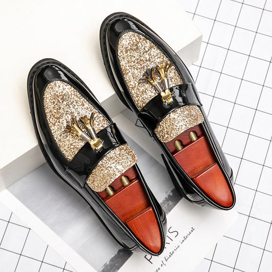 British Style Sequined Leather Shoes Men Golden Men's Loafers Big Size 38-47 Luxury Comfortable Business Shoes Men Formal Shoes