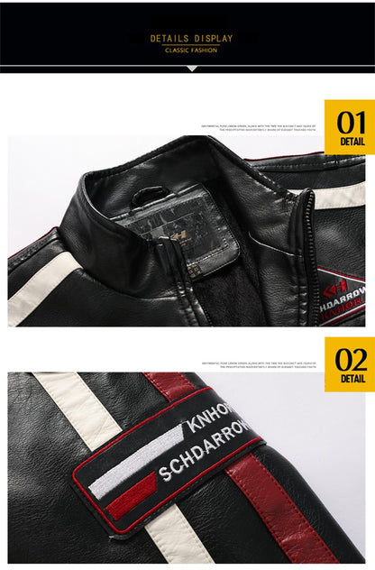 New Motorcycle Jacket For Men In Autumn/Winter 2020 Fashion Casual Leather Embroidered Flight Jacket In Winter Velvet  Pu Jacke