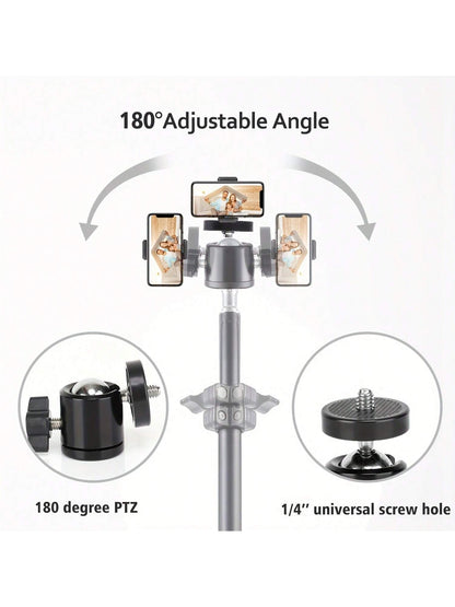1 tripé multifuncional de 160,02 cm com tripé dobrável e clipe de suporte para celular, tripé para celular e câmera