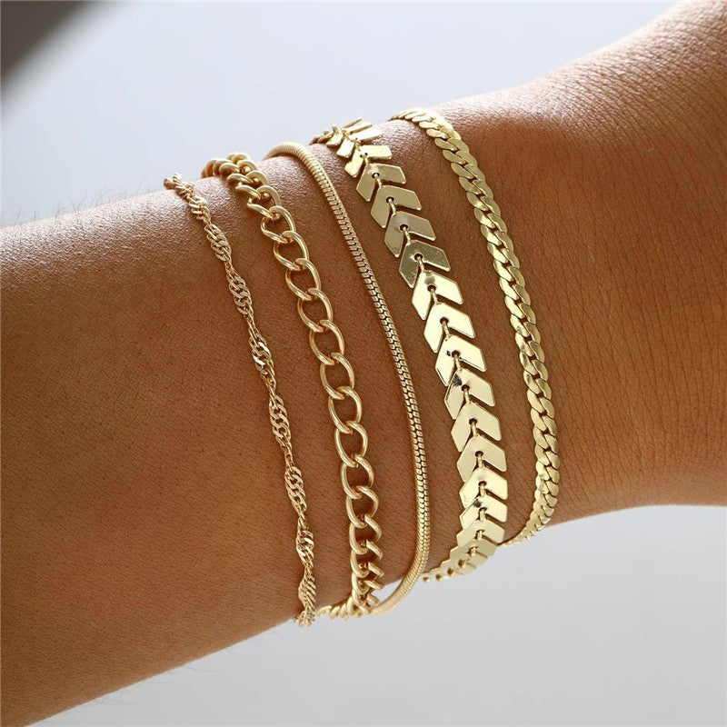Conjunto de Pulseiras Femininas Corrente Cubana, Cor Dourada, Boho Retrô, Torção Grossa, Joias da Moda de Qualidade, 11 Peças, 2024