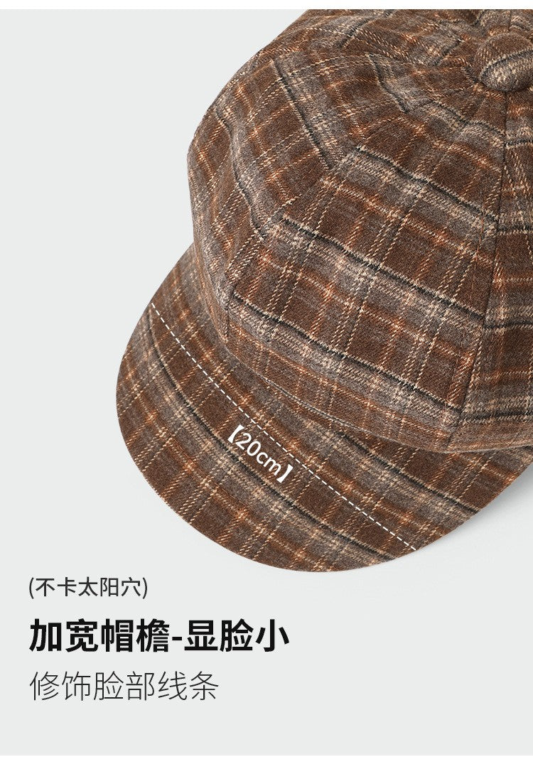 Vintage Plaid Newsboy Cap Women Men British Style Retro Artistic Octagonal Hat Female Male Casual Painter Cap Unisex Fall Winter
