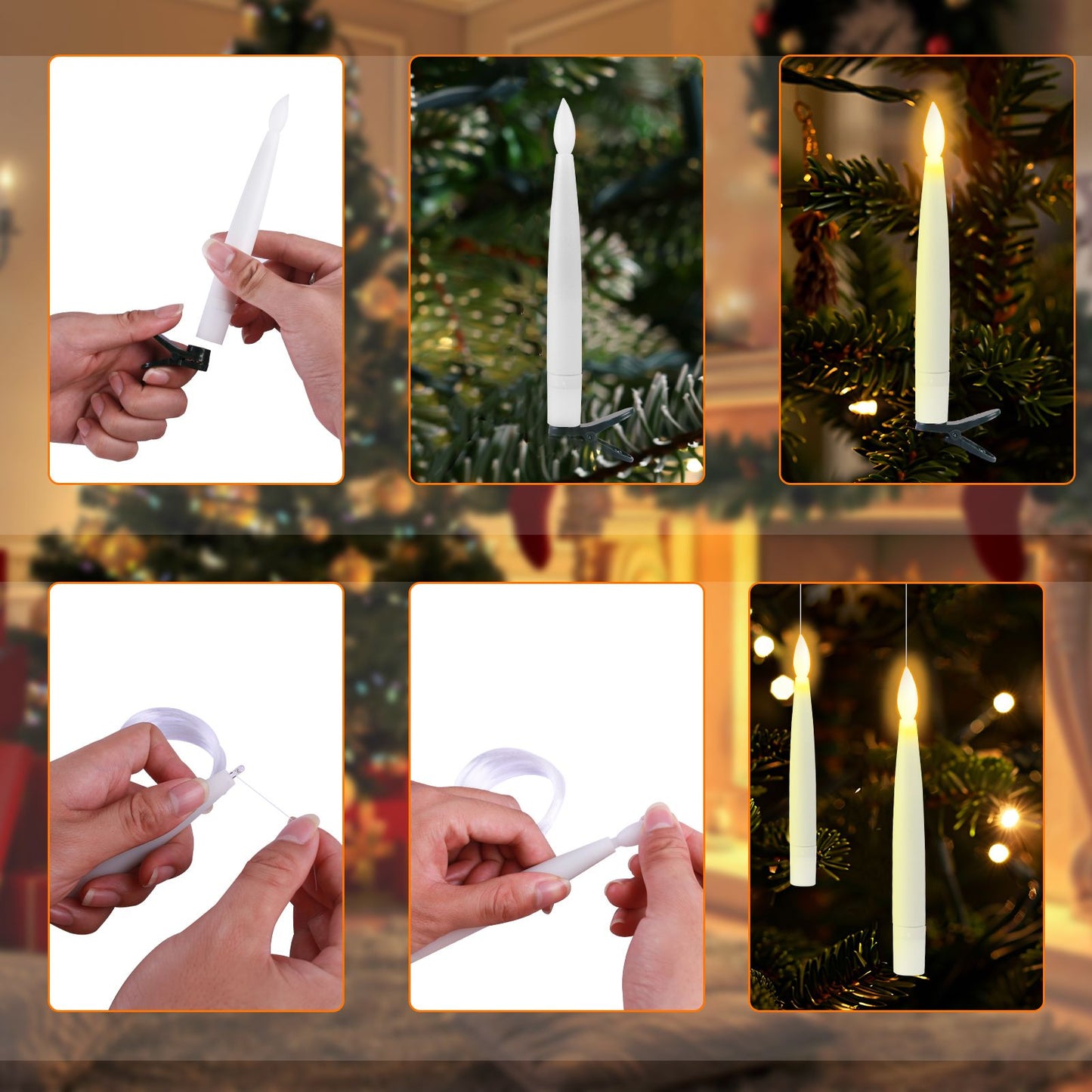 Flameless LED Taper Candles Christmas Tree Electric Candle Lights Mini Taper Clip-On Candles with Remote Timer for Wedding Decor