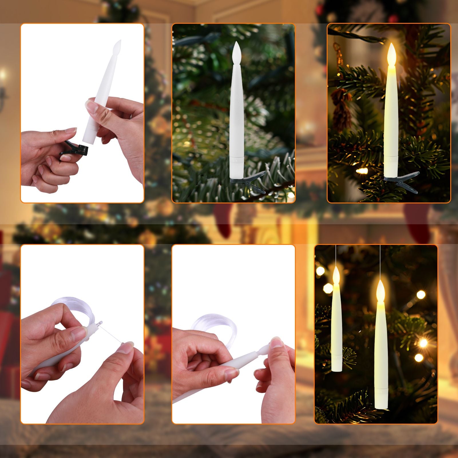 Flameless LED Taper Candles Christmas Tree Electric Candle Lights Mini Taper Clip-On Candles with Remote Timer for Wedding Decor