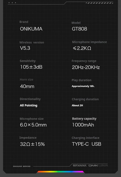 ONIKUMA Wireless Gaming Headset 2.4G/Wired/Bluetooth 3 Modes Bendable HD Mic Soft Ear Pads Immersive Sound for PC/PS4/5 GT808