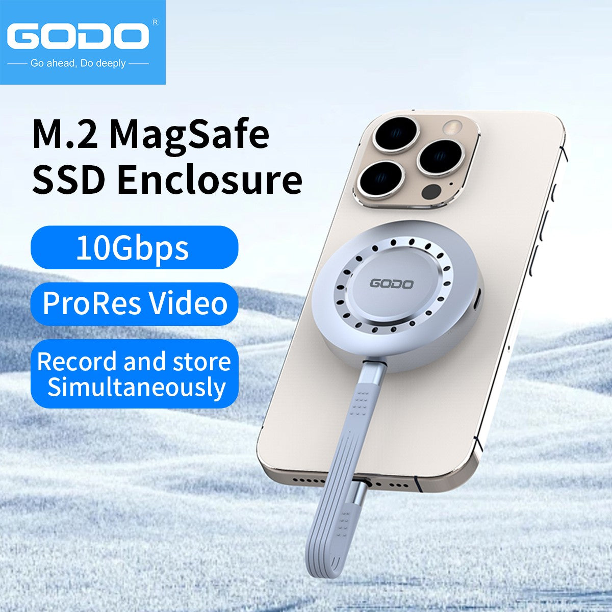 GODO Magnetic M.2 2230 NVMe Magsafe SSD Enclosure for iPhone 15/16 Pro & iPad Pro ProRes, External Portable USB-C SSD Case