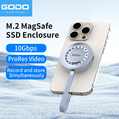 GODO Magnetic M.2 2230 NVMe Magsafe SSD Enclosure for iPhone 15/16 Pro & iPad Pro ProRes, External Portable USB-C SSD Case