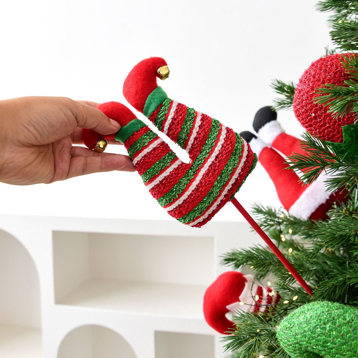 1PC Elf Hat Cuttle Decorated Striped Pants Cuttle Christmas Tree Christmas Elf Stick Christmas Gift Holiday Atmosphere Dress Up