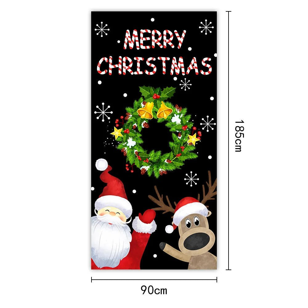 Santa Claus Christmas Tree Door Cover -185x90cm Festive Holiday Decoration Versatile Hanging for Entrance and Room
