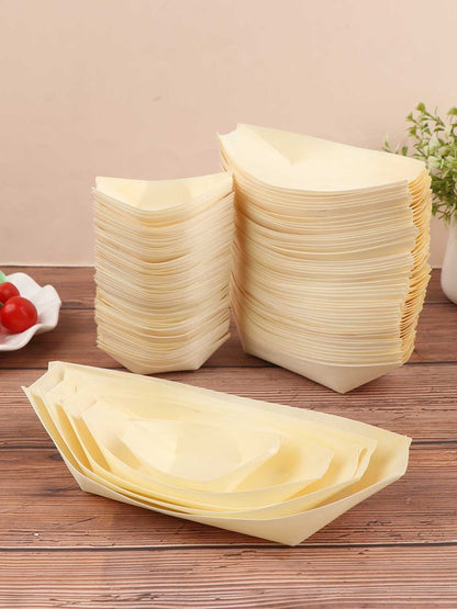 Bandejas de Alimentos 50pçs Barco de Madeira para Sushi Bambu Natural Descartável Caiaque Salada Sobremesa Bolo de Pinheiro Barco Tigela de Lanche Tapete Bandeja de Prato de Sushi