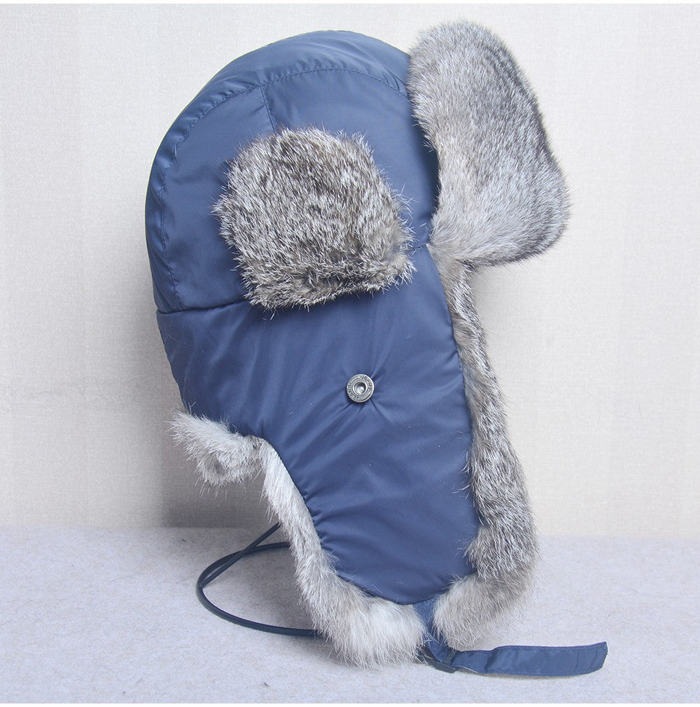 New Russia Winter Real fur Hat Men Outdoor Windproof Super Warm Real Rabbit Fur Bomber Hats Natural Soft Natural Rabbit Fur Caps