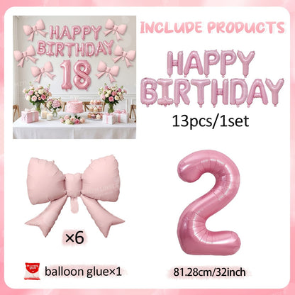 Pink Bow Birthday Balloon Happy Birthday Letter Balloon Used for Wedding, Valentine's Day, Birthday, Proposal Decoration Decor