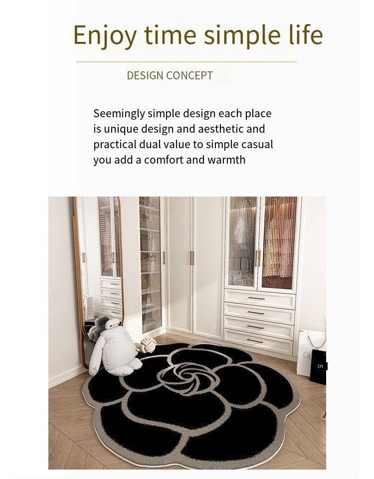 Round Camellia Crystal Velvet Floor Mat Living Room Bathroom Door Absorbent Quick-Drying Floor Rugs Household Non-slip Carpet