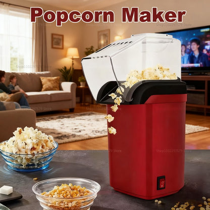Mini Popcorn Maker: Electric Hot Air Corn Popper with fast heating, a Compact Snack Machine for Movie Night Parties Home Kitchen