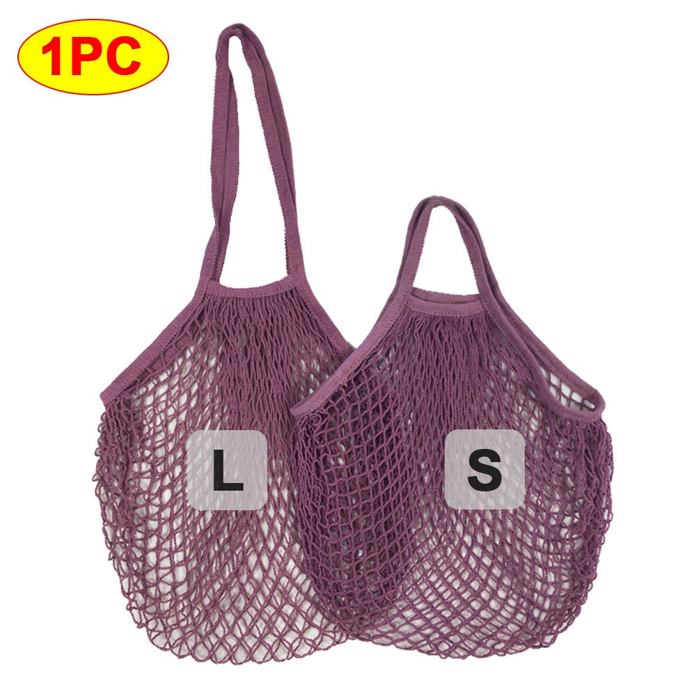 Silicone World 1PC Portable Reusable Grocery Mesh Bag Cotton Shopping Mesh Bags Handheld Shoulder Back Fruit Vegetable Net Bag