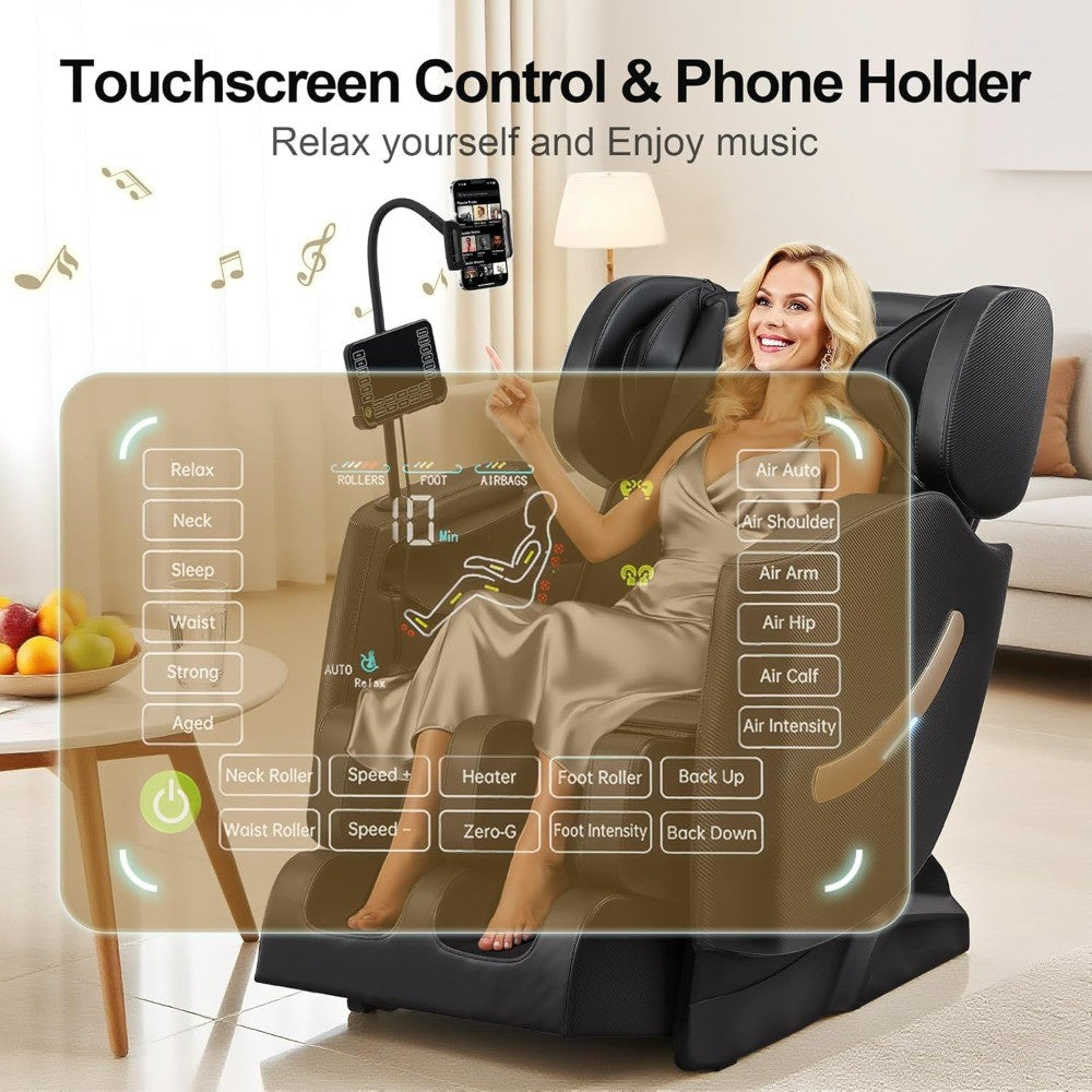 Massage Chair Full Body - Zero Gravity Massage Chair with 4D L-Track Roller System, Full Body Air Compression, Heat Therapy & Sm