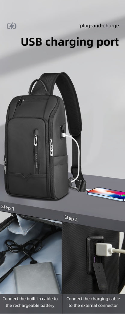 HK Anti-theft Men's Shoulder Bag Waterproof Chest Crossbody Bag with USB Oxford Leisure Satchel Multi-Pockets Sling Bag for Male