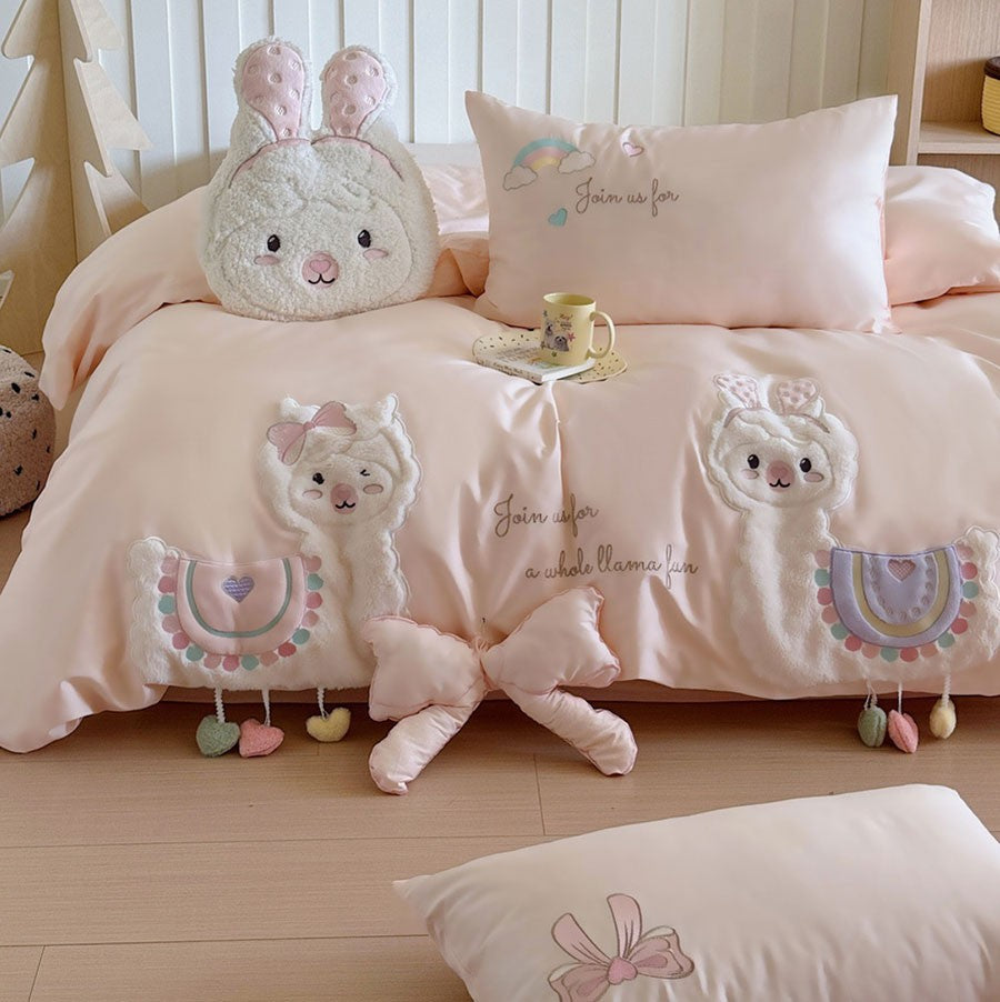 cute cartoon alpaca bedding set single double teen,twin full queen king cotton home textile flat sheet pillow case quilt cover