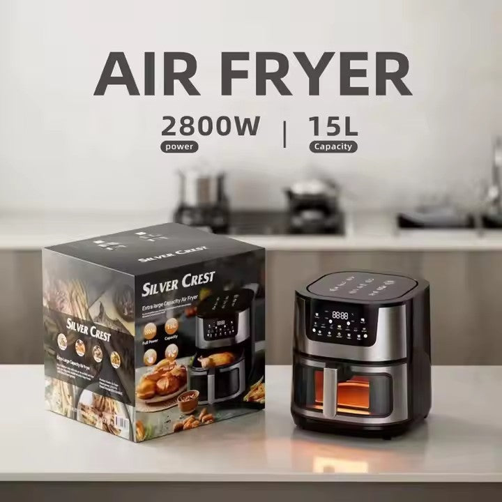 Fritadeira de ar inteligente de tela sensível ao toque, grande capacidade de 15L, aço inoxidável, multifuncional digital comercial