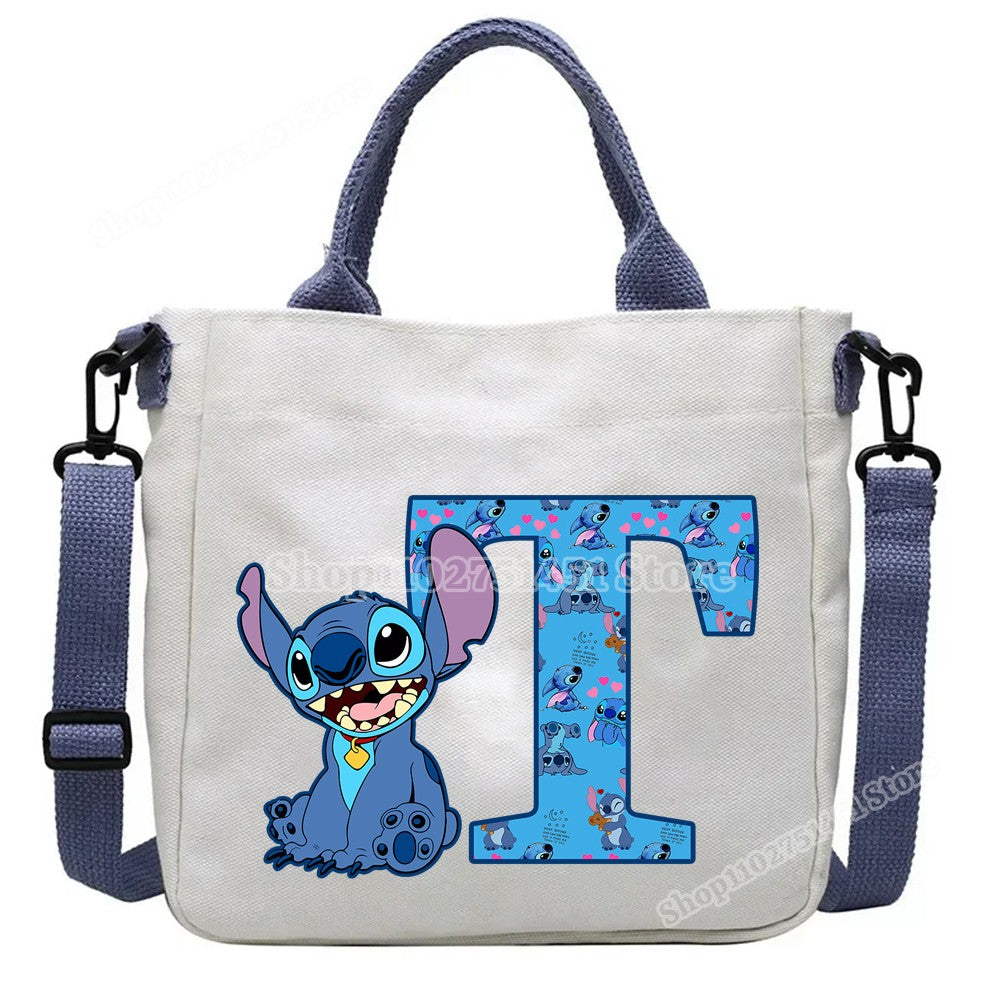 Disney Stitch Letter A-Z Print Shoulder Bags Cute Anime Action Figure Stich Purses Handbags Women Sling Messenger Bag Gift