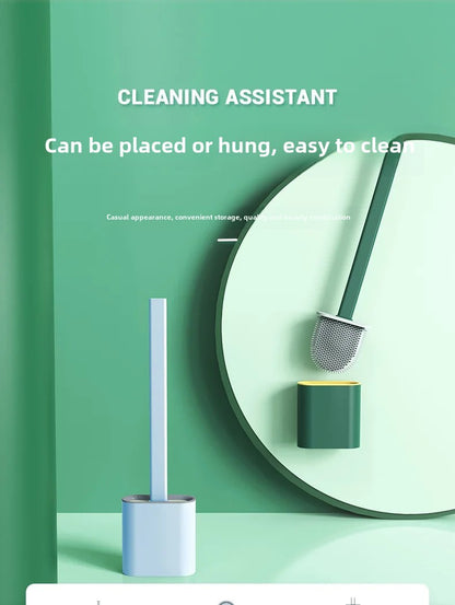 Toilet Brush Water Leak Proof With base Silicone Wc Flat Head Flexible Soft Bristles Brush with Quick Drying Holder Set