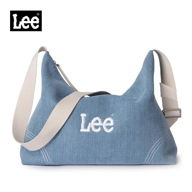 LEE Women Minimalism Hobo Denim Blue One Shoulder Pillow Bag Ladies Jeans Soft Widen Leather Shoulder Straps Crossbody Bags