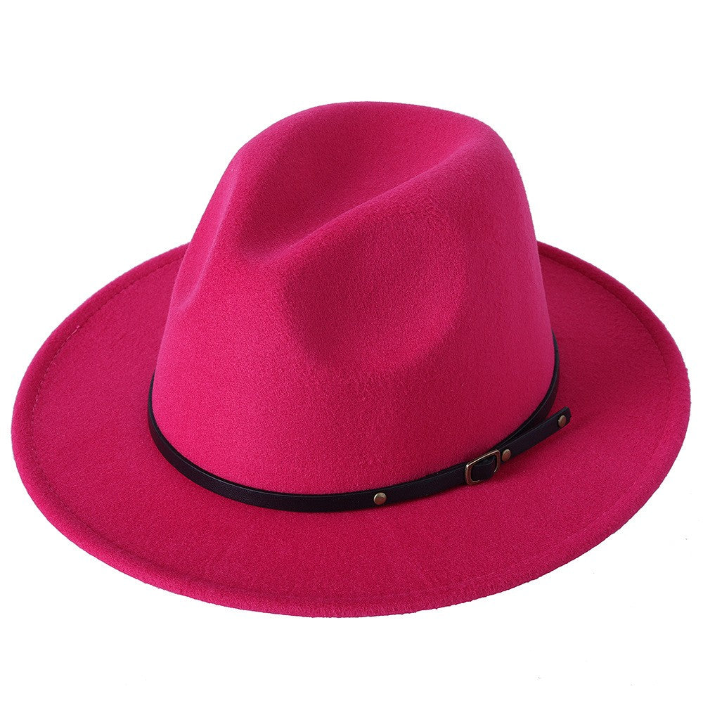 Fedora hat jazz hat men and women classic black leather belt Fedora Panama women autumn and winter Panama hat wholesale