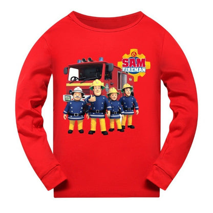 Anime Fireman Sam Clothes Kids Fire Fighting Pajama Sets Baby Girls Homewear Toddler Boys Nightwear Children Long Sleeve Pijamas