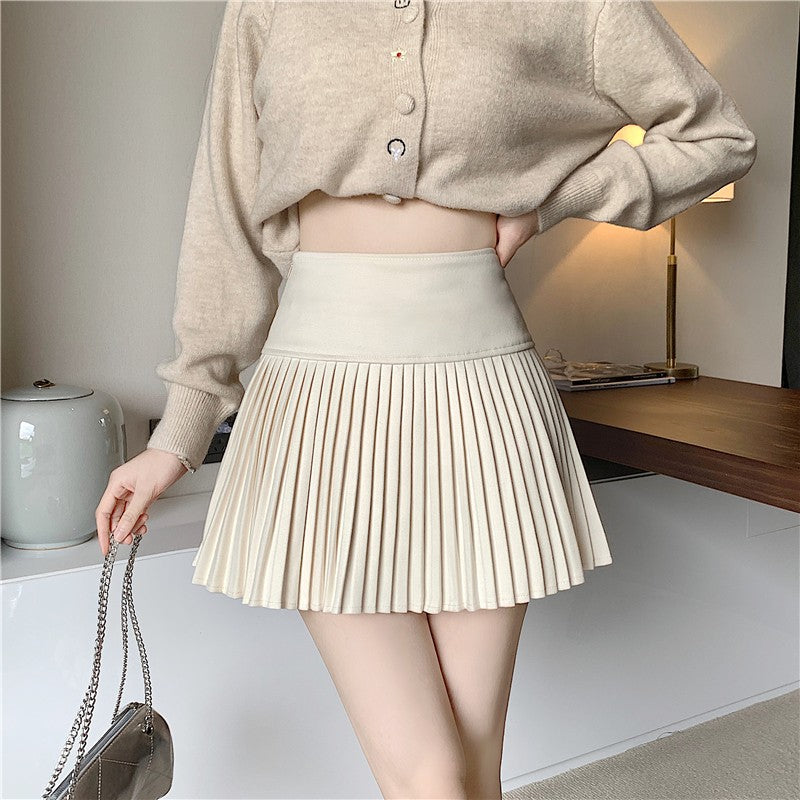 Wool Skirt Women High Waist Pleated Mini Skirt with Bulit-in Shorts Tennis Skirt Teen-girl Fall Winter Vintage Academia Outfit