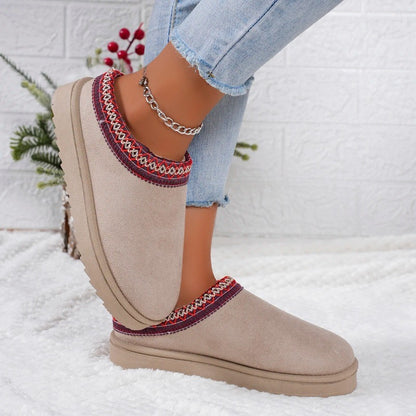 Women Warm Suede  Snow Boots Autumn Winter Woman Slip on Platform Boats Close Toe Hair Half Slipper Female Cotton Shoes