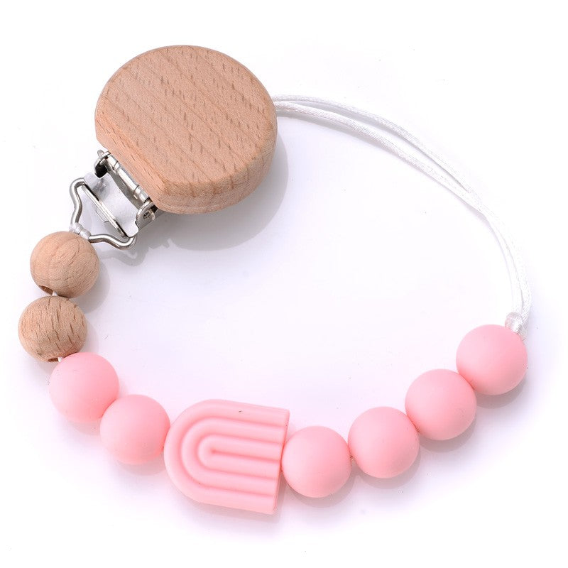 Baby Pacifier Clips Holder Silicone Cartoon Animal Teething Chain Wood Teether For Baby Pacifier Chain Nursing Chew Toys Gift