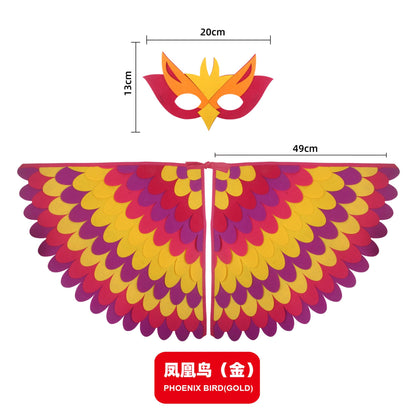 Bird Cosplay Costume Stage Performance Owl Peacock Wings Bird Felt Cape with Mask for Girls Boys Halloween Party Cloak