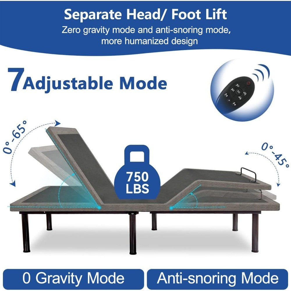 Twin XL Adjustable Beds with Thickened Foam Frame, Adjustable Bed Base with Wireless Remote, Separate Head/Foot Lift, Ea