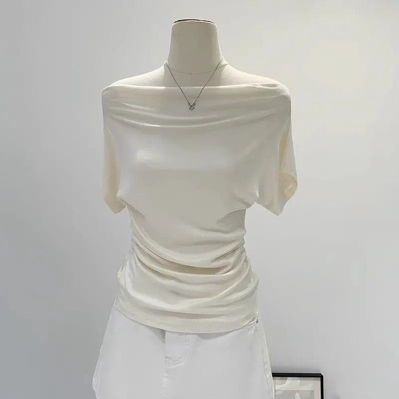 Ultra-Hand Feel Modal Cotton Short Sleeve T-Shirt Women Summer Design Slim Fit Shoulder Baring Fashionable Top