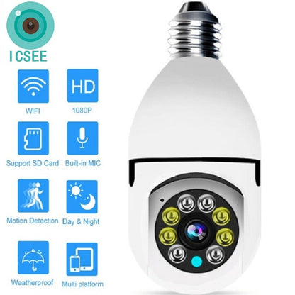 ICSEE 2MP Wifi Camera E27 Surveillance Camera Color Night Vision 360° Rotating Human Tracking Security Protection Smart Home