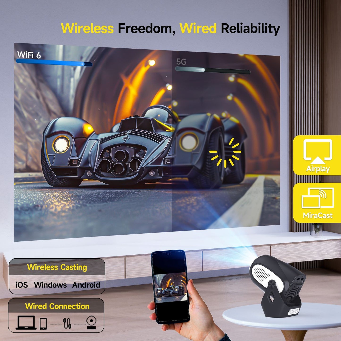 Magcubic HY300 X 4K 720P Android 11 Projetor com Foco Elétrico 300Ansi Wifi6 BT5.0 Projetor Portátil Som HIFI para Casa e Ar Livre