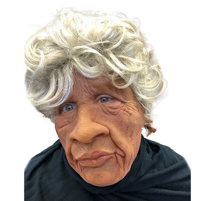 Black Elderly Woman Man Mask Wrinkle Full for Head Mask Grandpa/Grandma Face Novelty Mask Halloween Party Cosplay Props Supplies