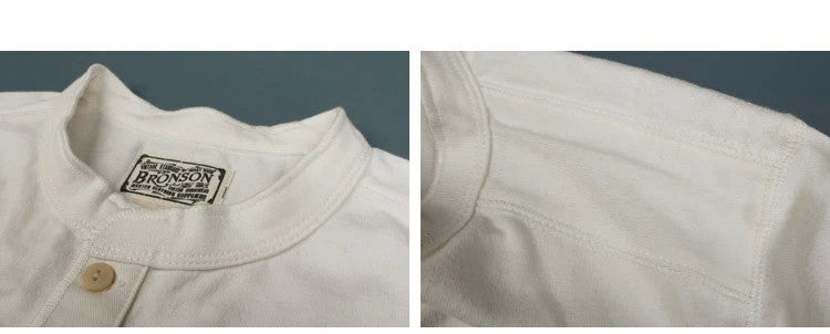 Bronson 350g Heavyweight L/S Henley Shirt Vintage Plain Base T-Shirt For Men