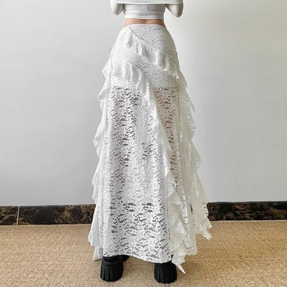 Gothic Skirt 2000s Summer Women's Clothes Gyaru Kpop Streetwear Lace High Waist Casual Aesthetic Long Skrit Femme Hip Hop Skirts