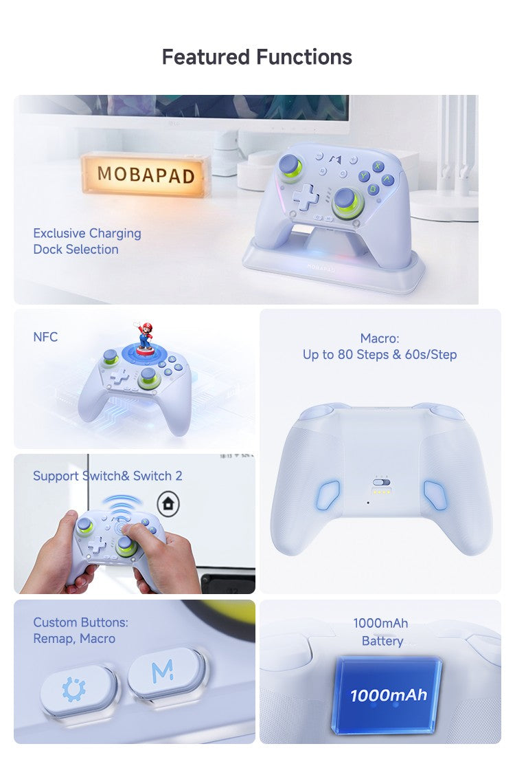 MOBAPAD Chitu 2 HD Pro Controller Silent Edition for Switch 2/1, TMR Glide Joysticks, HD Rumble, NFC,Silicone Button,6 Axis Gyro