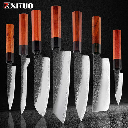 1-7 PCS Knife Set,Professional 3-Layer Composite Steel Kitchen Knives Set,Ultra Sharp Japanese Chef Knife with Octagonal Handle