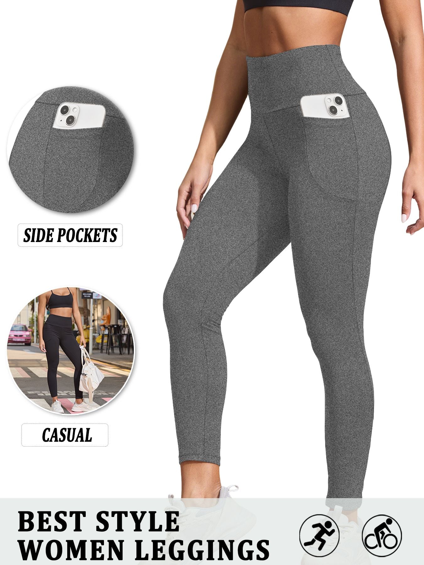 Super Soft Sports Leggings With Pockets For Women High Waisted Workout Yoga Running Push Up Gym Fitness Tight Pants Women's