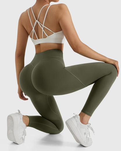 Women V Cross Waist Butt Lifting Leggings with Pockets High Waist Yoga Pants Workout Running Gym Fitness Sports Leggings Female