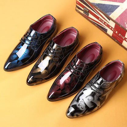 Fashionable British Plus Size Men's Shoes Glossy Business Casual Lace-Up Shoes