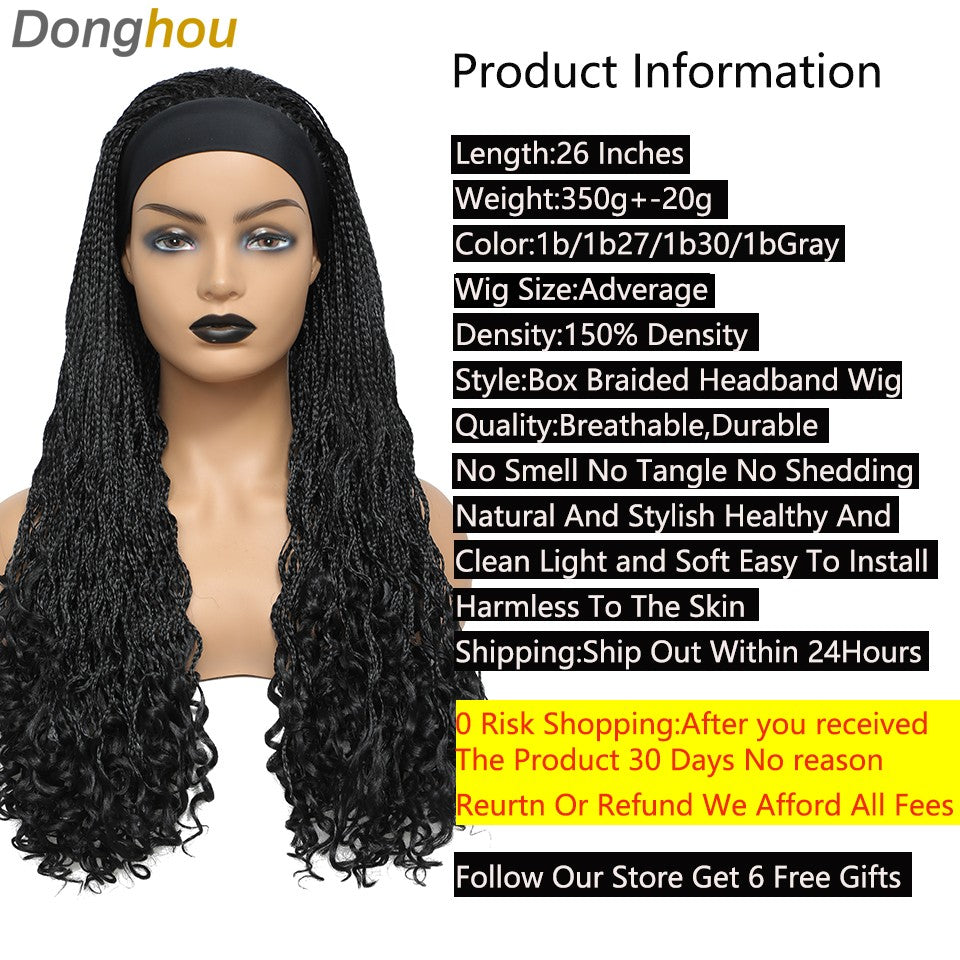 Donghou Wig Headband Box Braid Wig Ombre Braided Head Band Wig Goddess Box Braid Synthetic Headband Wig Perruque Avec Bandeau