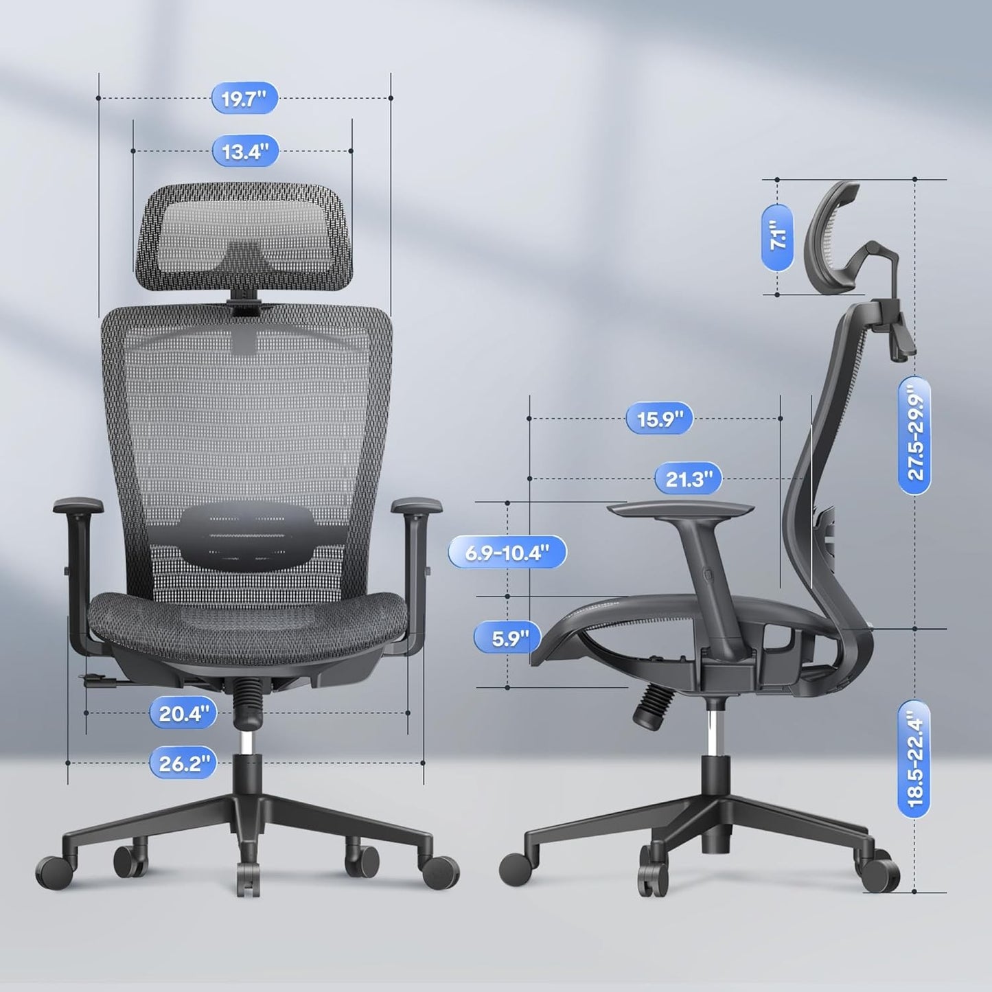 Ergonomic Office Chair, High Back Mesh Swivel Computer Chair, Executive Office Desk Chairs, with Adjustable Lumbar Support