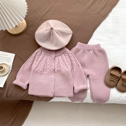 2Pcs Baby Girl Knitted Clothes Autumn Long Sleeve Sweater + Pant Toddler Boy Clothes Suit